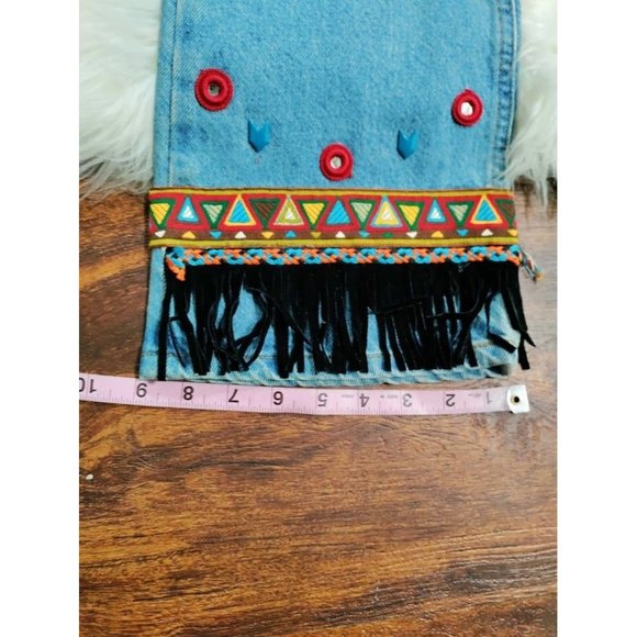 Mudd Cotton Mid Rise Straight Leg Embroidered Fringe Denim Jeans Blue Size 9 - Picture 14 of 14